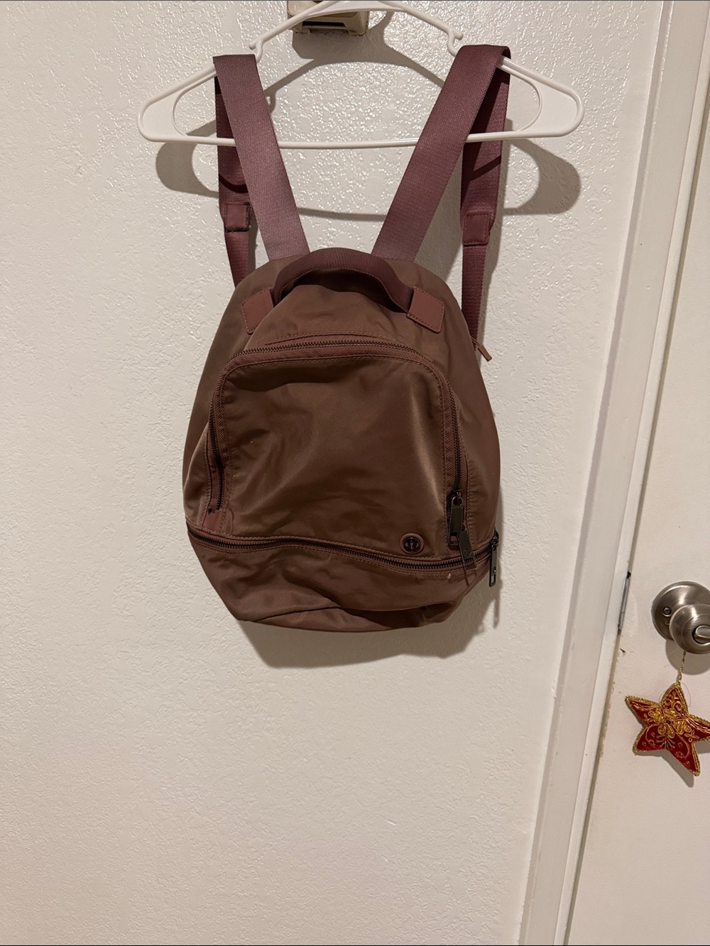 lululemon athletica Small Brown Backpack with Plum Straps